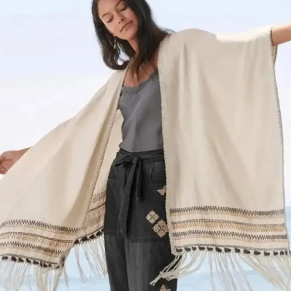 Johnny Was ARO Poncho OS | NWOT, Fringe Hem, Linen Blend, Aztec NWOT Gift $310